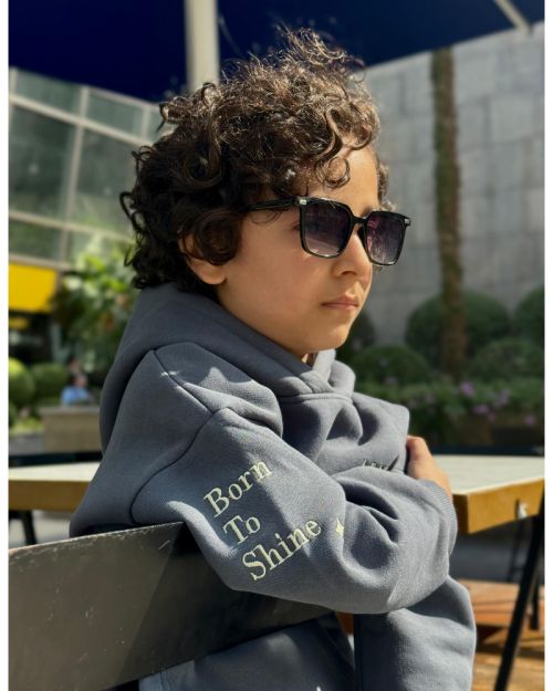 Kids hoodie set Grey with yellow logo