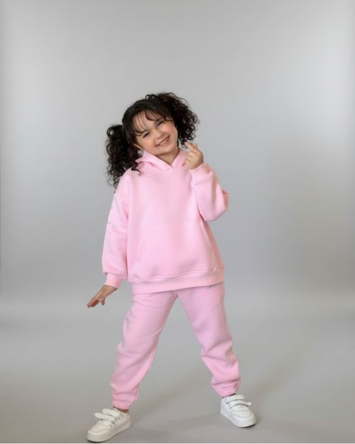 Kids hoodie set Pink with blue logo-4 yrs