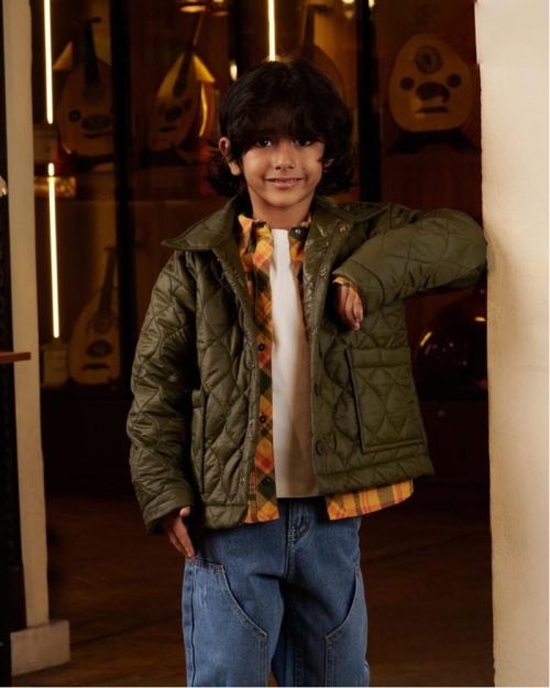 Kids Quilted Olive Jacket