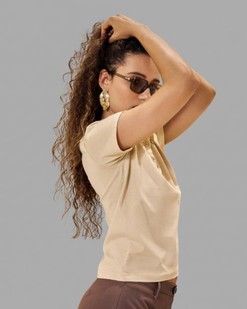 Basic Cotton polo t-shirt-Beige-XS