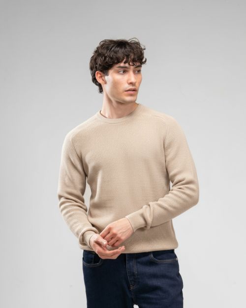 Knit Crew Neck Jumper -M-Beige