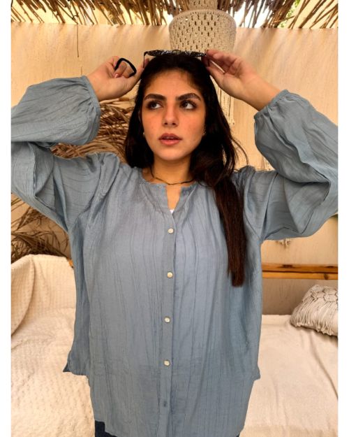 Linen blouse -Petrol-M/L