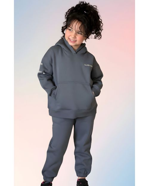 Kids hoodie set Grey with yellow logo