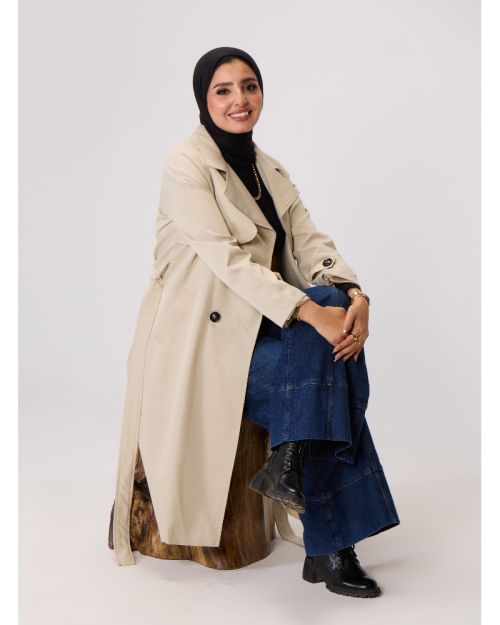 Long Trench Coat-Beige-M