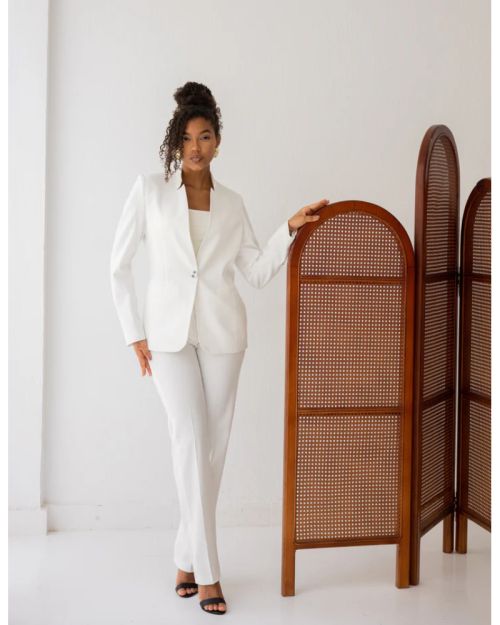 Majestic White Collarless Blazer-S