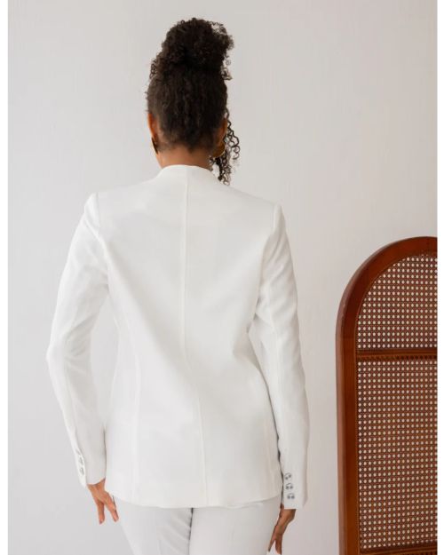 Majestic White Collarless Blazer-S