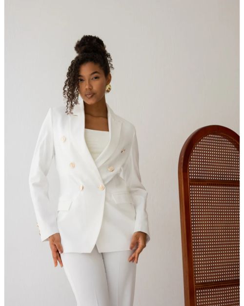 Majestic White Double Breasted Blazer-S