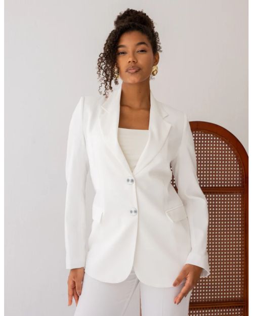 Majestic White Straight Blazer-S