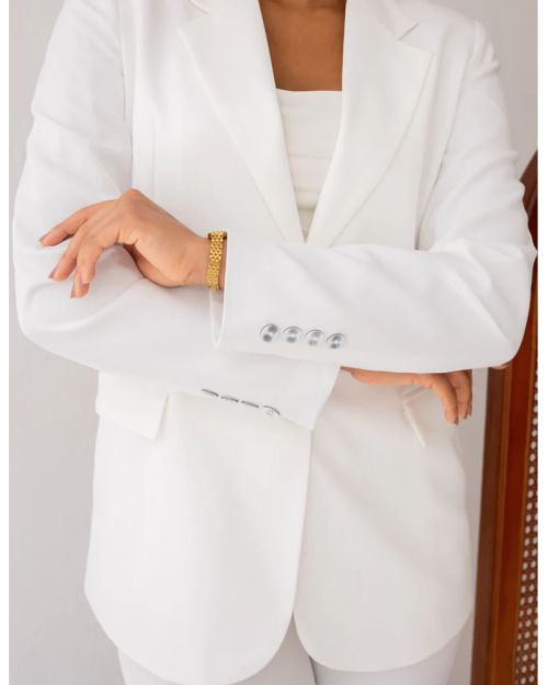 Majestic White Straight Blazer-S
