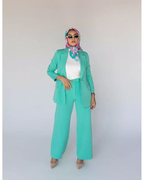 Mint green Wide-Leg Straight Mid Pants