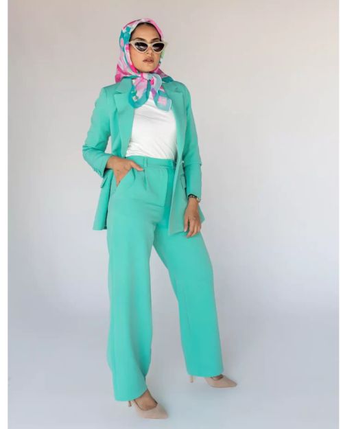 Mint green Wide-Leg Straight Mid Pants