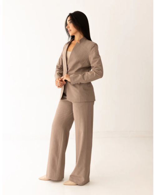 Mocha Light Collarless Blazer