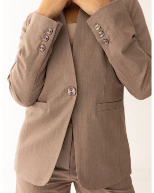 Mocha Light Collarless Blazer-S