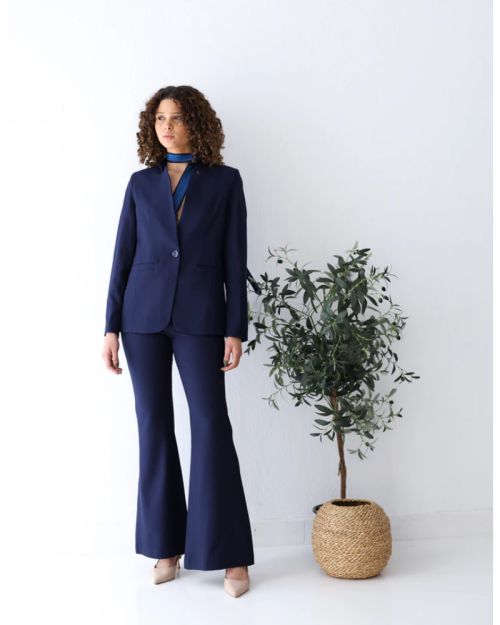 Navy Shadow Collarless Blazer