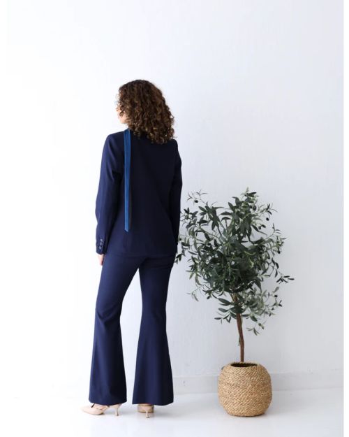 Navy Shadow Collarless Blazer-S