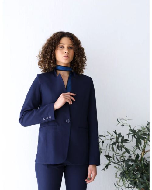 Navy Shadow Collarless Blazer