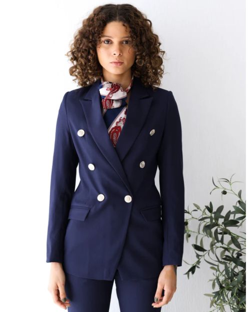 Navy Shadow Double Breasted Blazer