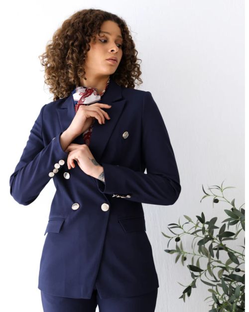 Navy Shadow Double Breasted Blazer-S