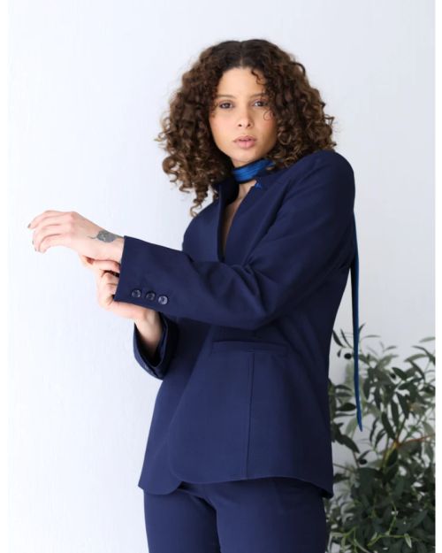 Navy shadow Straight Blazer-S