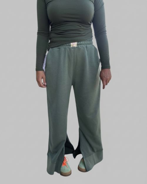 Women’s Wide-Leg Split Hem Pants-Olive-S/M