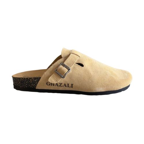 Beige Suede Slip-On Clogs with Buckle-37