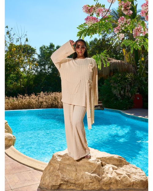 Worood Tricot Set with Pin - OffWhite 