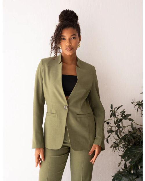 Olive Glamour Collarless Blazer-S