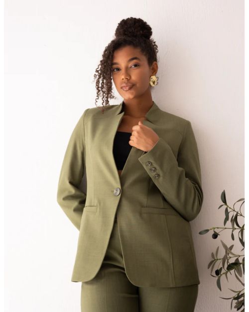 Olive Glamour Collarless Blazer-S