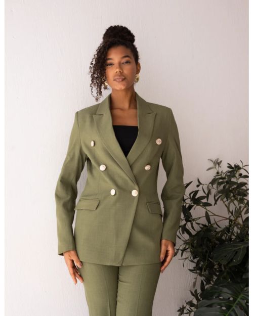 Olive Glamour Double Breasted Blazer-S