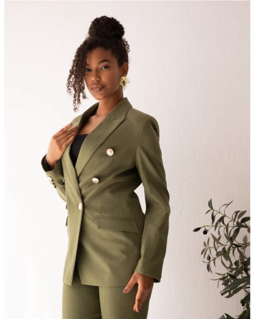 Olive Glamour Double Breasted Blazer-S