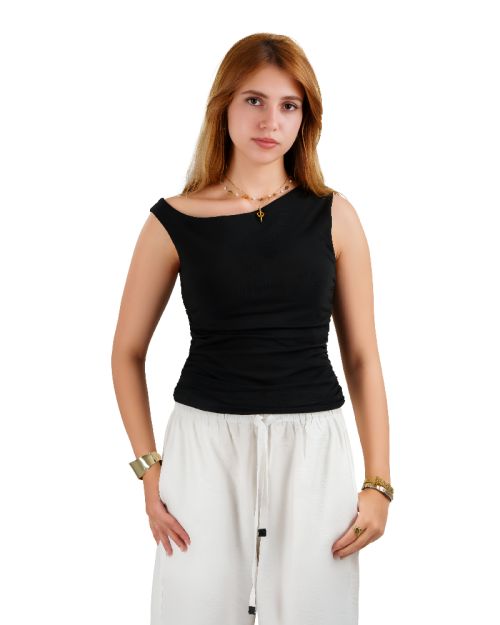 Plein De Vie one shoulder top-Black-S