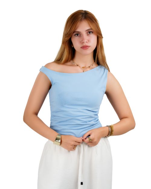 Plein De Vie one shoulder top-baby blue-S