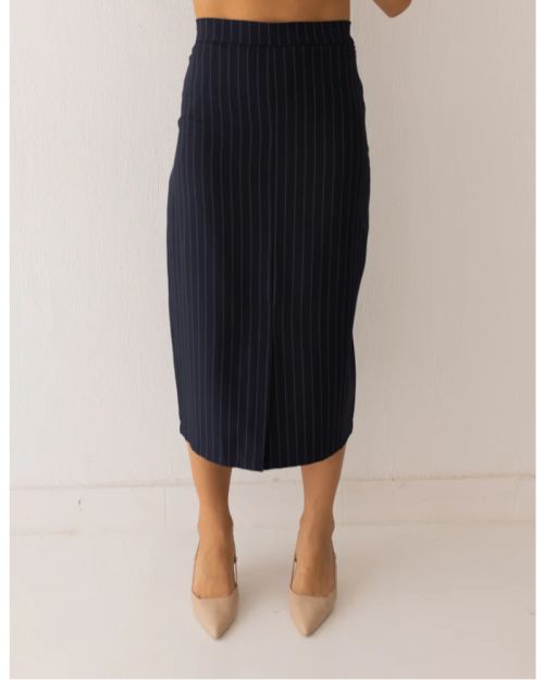 Striped Navy Blue Midi Skirt-S