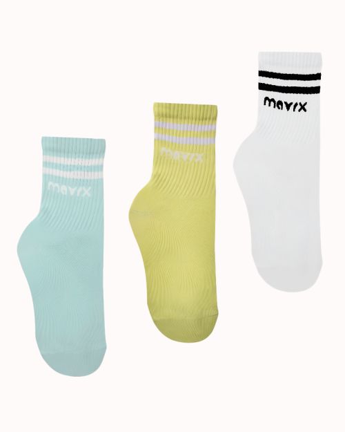 Pack of 3 pairs of Long Socks (mint / white / lime)