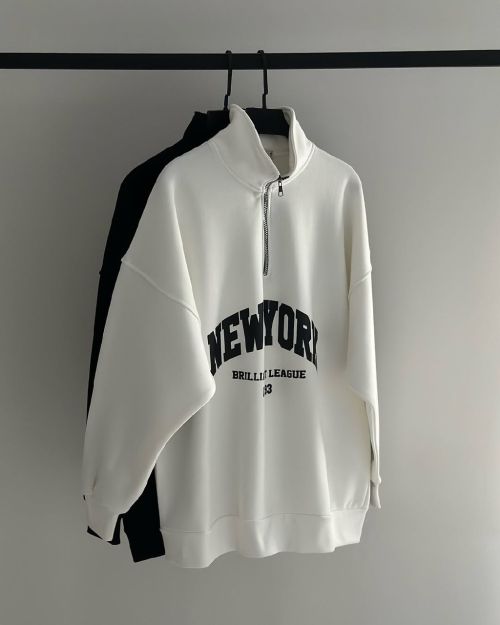 new york Quarter Zip Sweatshirt-Offwhite