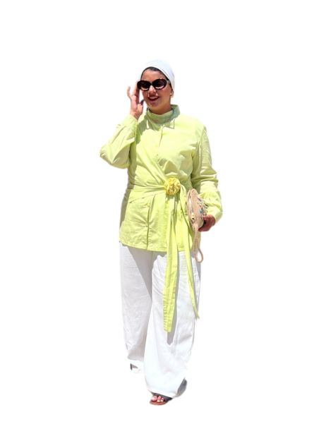 The Drape Wrap Shirt in butter yellow