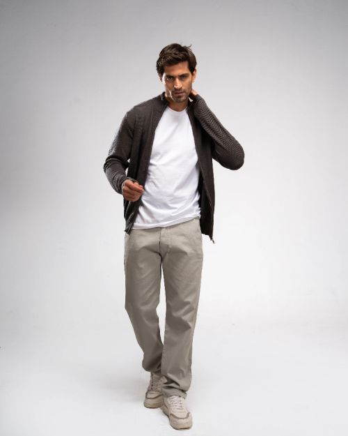 Pique Knit Full-Zip Sweater