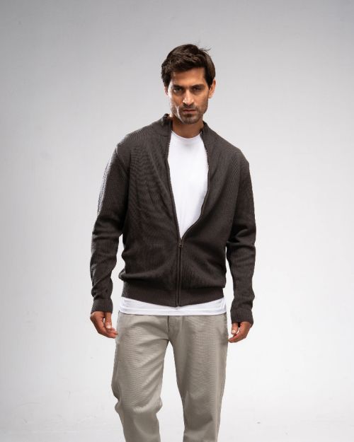 Pique Knit Full-Zip Sweater