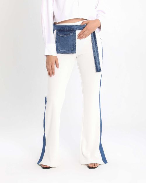 Women’s Flared Style Stitch Pants with Denim Belt Detail