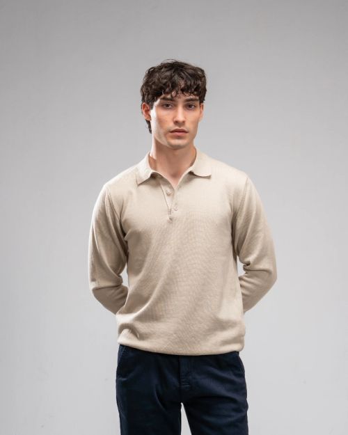 Polo Knit Sweater- Beige-M