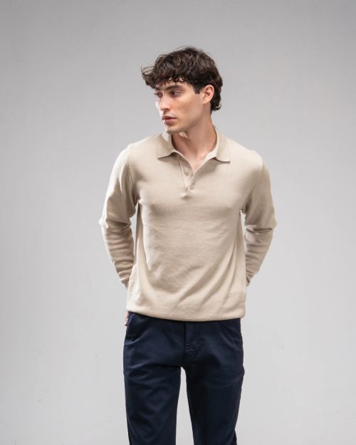 Polo Knit Sweater- Beige-M