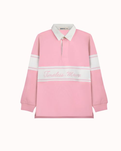 Long-Sleeve Polo Shirt with White Chest Print-Pink-4 yrs
