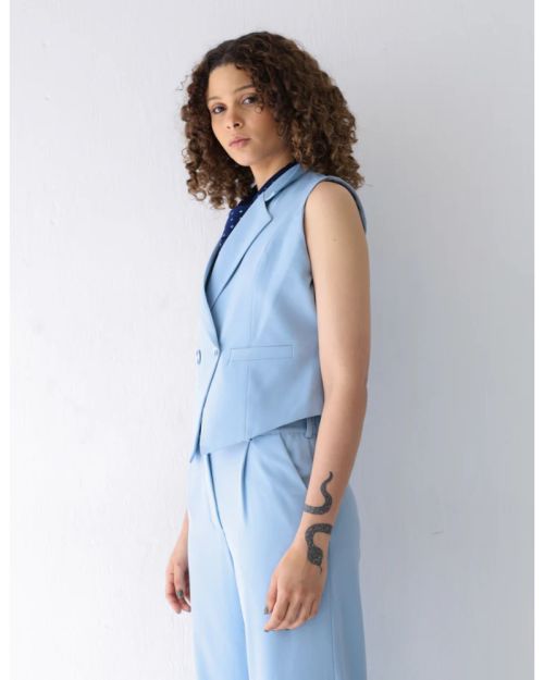 Sky Whisper Double Breasted Cropped Vest-S