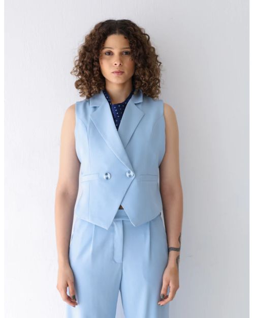 Sky Whisper Double Breasted Cropped Vest-S