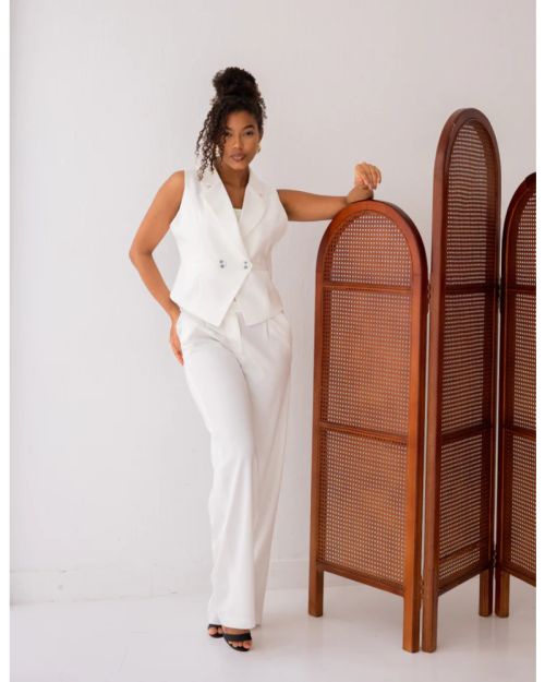 Majestic White Double Breasted Cropped Vest-S