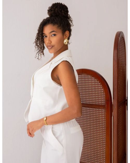 Majestic White Double Breasted Cropped Vest