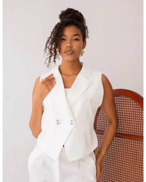 Majestic White Double Breasted Cropped Vest