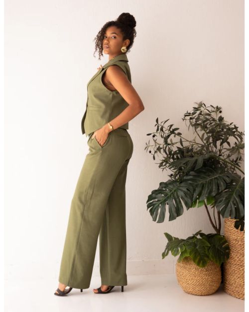 Olive Glamour Double Breasted Cropped Vest-S