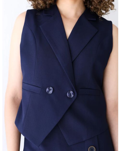Navy Shadow Double Breasted Cropped Vest-S