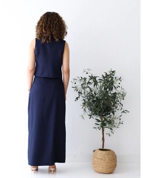 Navy Shadow A-Line Long Skirt